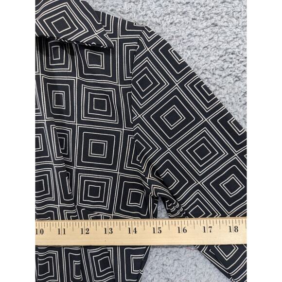 Express Wrap Dress Women Size 3/4 Black Geometric Surplice V-Neck Collared - Picture 8 of 12